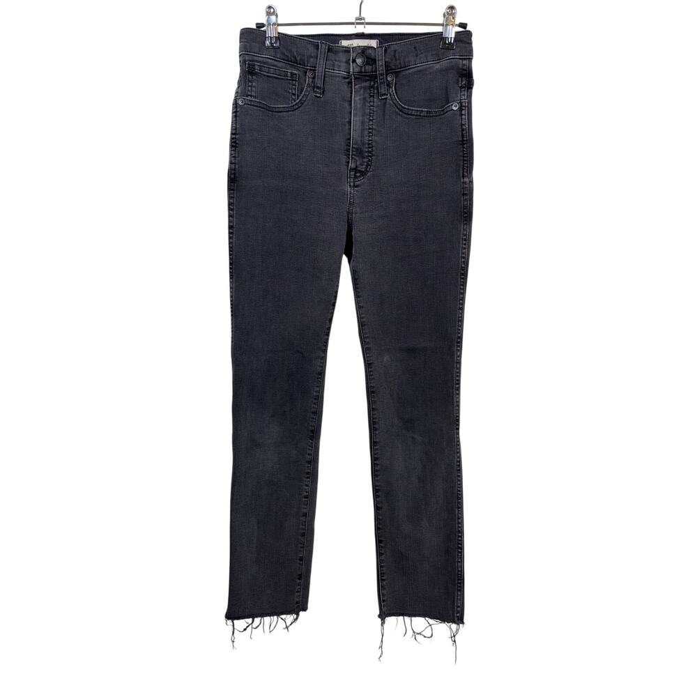 Madewell Stovepipe Jeans Womens 25 Black High Rise Straight Raw Hem Stretch